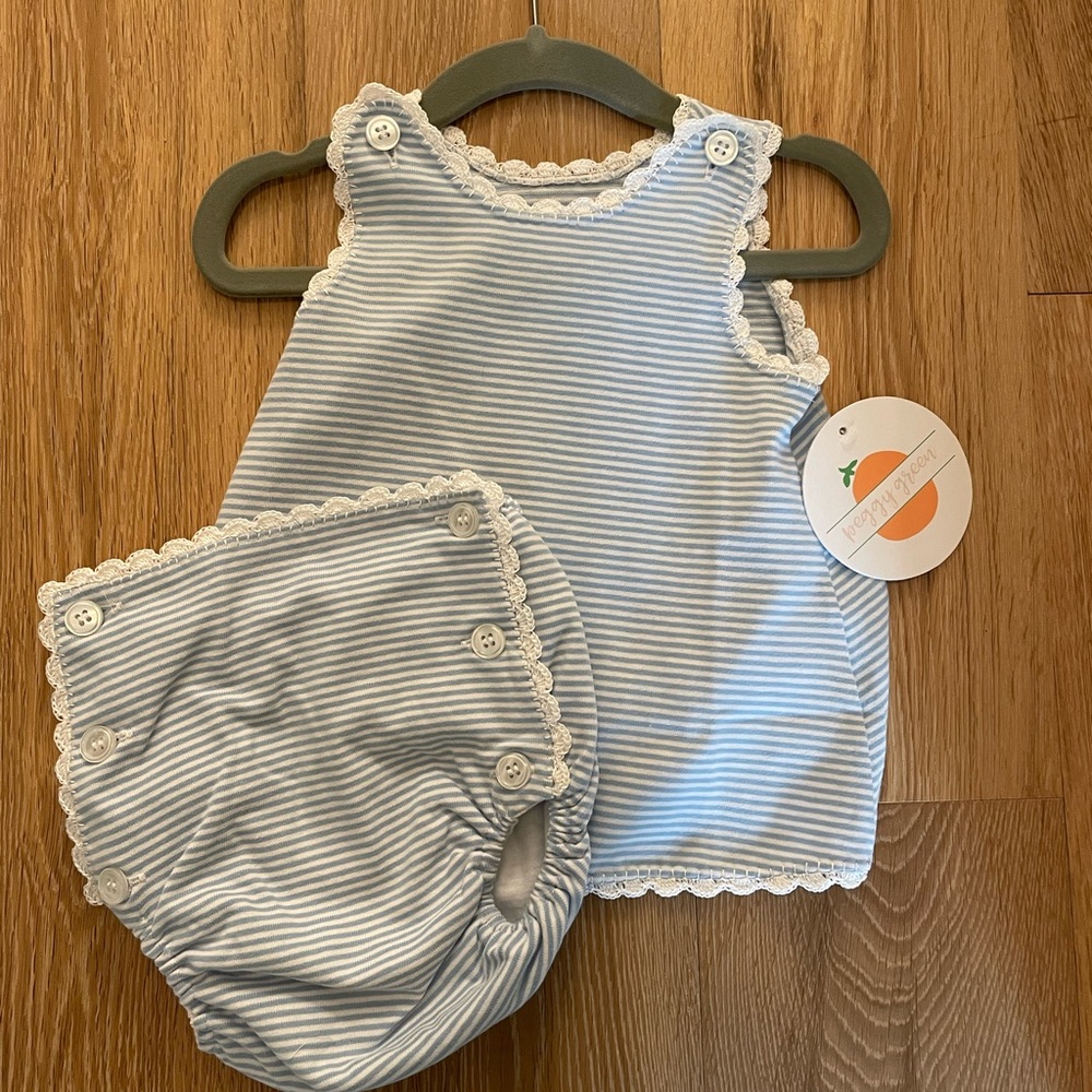 NWT Peggy Green Blue and White Striped Diaper Set 3-6 Months